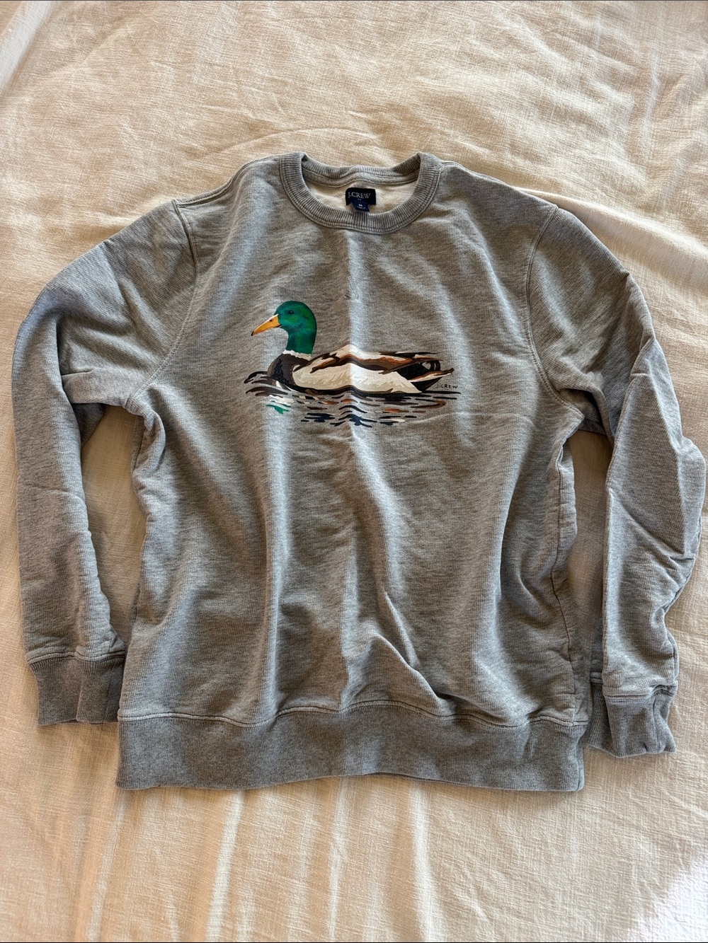 J. Crew Grey Crewneck Sweatshirt with Mallard Duck Graphic